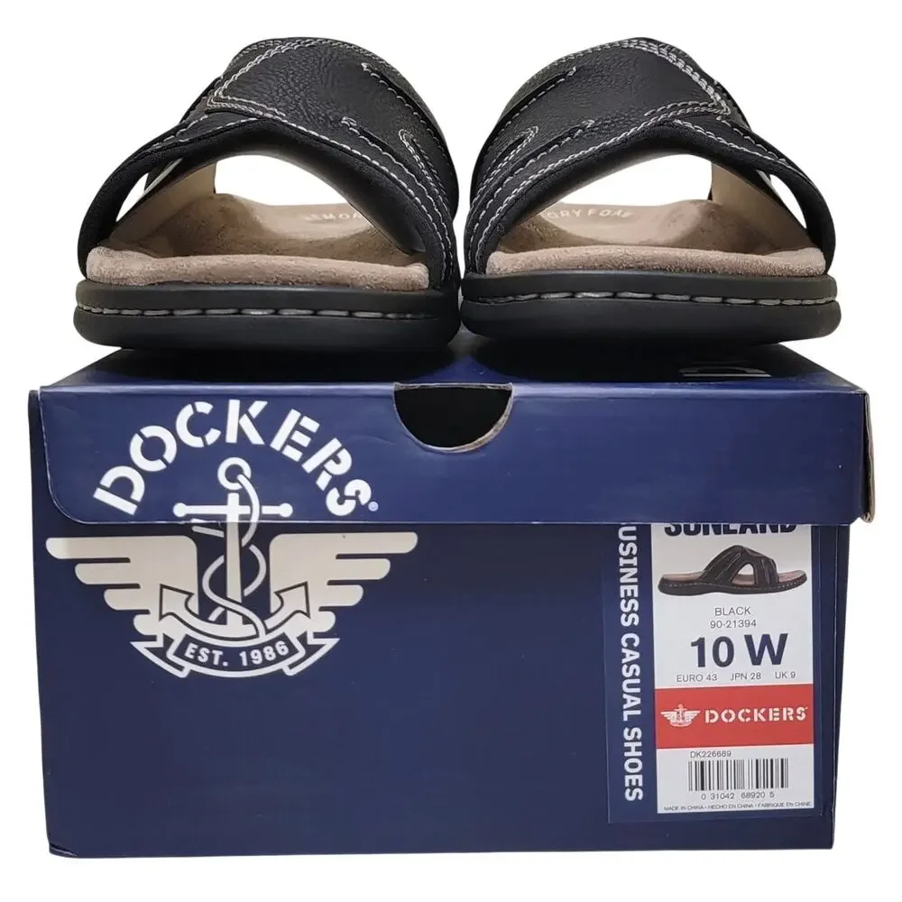 Dockers Men Sunland Casual Slide Sandals Size US 10W Black Faux Leather